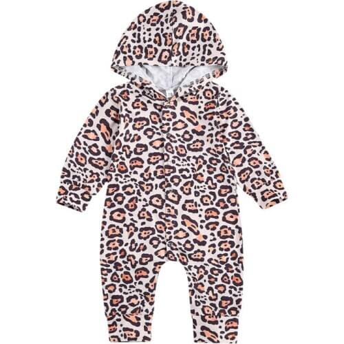 0-24M Newborn Kid Baby Boy Girl Clothes Long Sleeve Hooded Leopard Romper Long Sleeve Fall Jumpsuit Elegant Cute Outfit