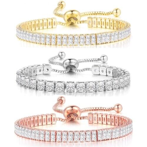 Double Fair Various Size Tennis Bracelets For Women Clear Zircon Adjustable Wedding Christmas Jewellery Wholesale Jewelry DZH007