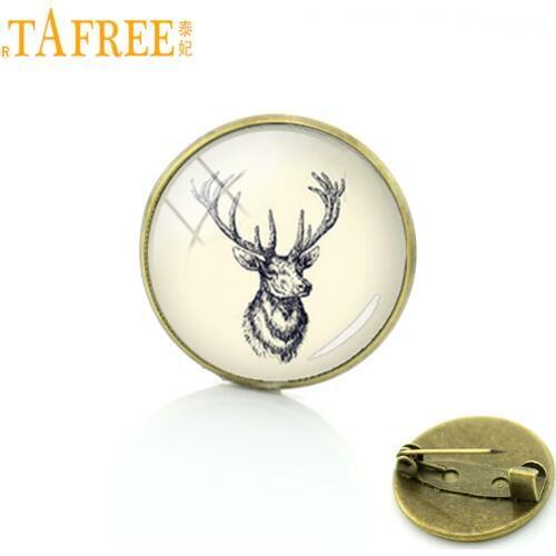 TAFREE Elegant charming winter style deer art glass pins buck & doe brooches animal scorpion hippo badge jewelry T848