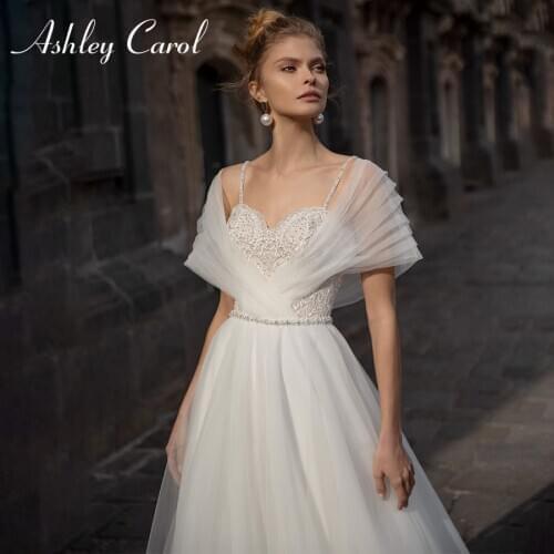 Ashley Carol A-Line Wedding Dress 2021 Spaghetti Straps Beaded Lace Appliques Backless Beach Boho Bridal Gown Vestido De Noiva