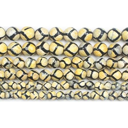Faceted teeth Yellow FuShou 6-10mm Dzi agates Round Beads 14.5"For DIYJewelry making! Mixed wholesale for all items