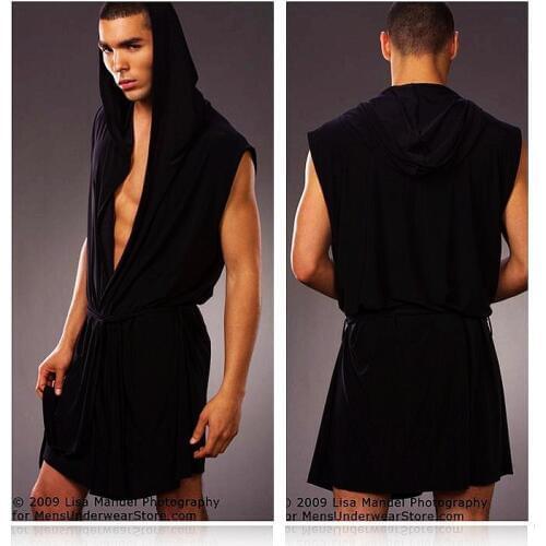Hot Hooded Men Robes Bathrobe Plus Size Mens Lounge Underwear Sexy Meryl Silk Soft Gown Pajamas Sleepwear Nightshirts