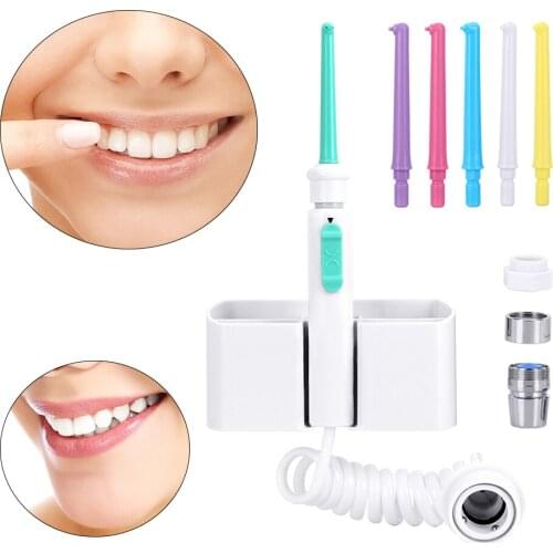 Non-Electric Flosser Faucet Oral Irrigator Irrigation Water Jet Pick Home Teeth Cleaner w/6 Nozzles