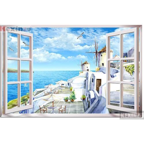 Kexinzu Full Square/Round 5D Diy Diamond Painting Cross Stitch "Window Scenery " Diamond 3D Embroidery Mosaic Home Decor 016