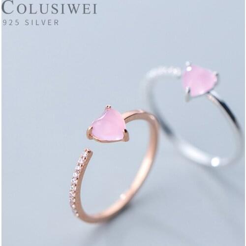 COLUSIWEI 925 Serling Silver Rose Gold Color Pink Natural Opals Ring for Women Open Adjustable Rings Fashion Fine Jewelry Gift