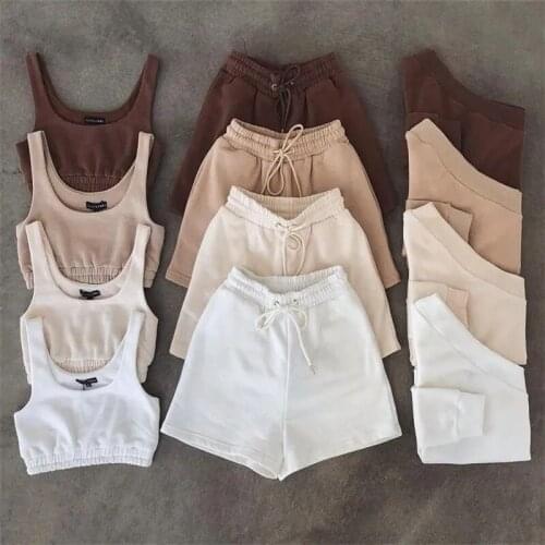 Two Piece Sportswear Set Womens Tracksuit Casual Outfit Short Length Navel Tops High Waist Sports Shorts
