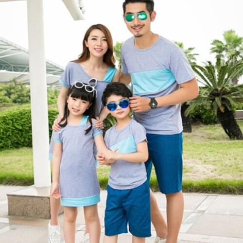 Father Son Family Look Clothing Oblique Shoulder Mother Daughter Dresses Summer Family Matching Outfits T-shirts Family Clothes