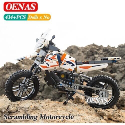 MOC City Technic Technique Scrambling Motorcycle Mountain Motorbike Model Building Blocks Kits Boys Children Toys Birthday Gifts