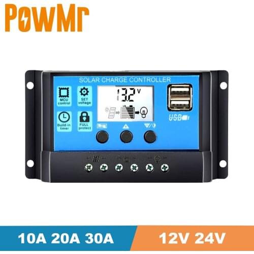 Solar Battery Charger Controller 30A 20A 10A LCD PWM 12V 24V Auto Solar Regulator with Dual USB 5V Output for Home PV System NEW