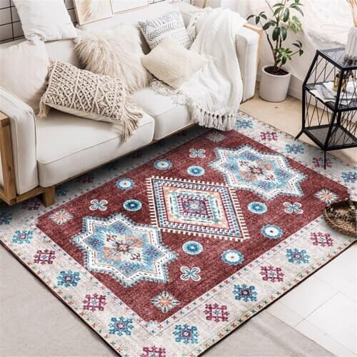 Ethnic Style Rug Reddish Brown Geometric Printed Carpet Living Room Home Bohemia Decor Kitchen Floor Rug Carpet Long Non-slip