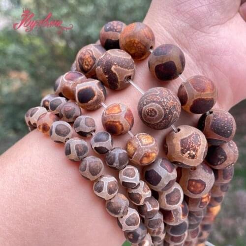 Natural Dzi Tibet Agates Frost Round Football Shape Accessorries Stone Beads for DIY Jewelry Making Necklace Bracelet Strand 15"