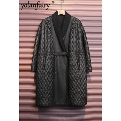 Genuine Leather Jacket Women Oversize Sheepskin Winter Coat Korean Fashion Long Jacket Womens Clothing Casacos Feminino YY781