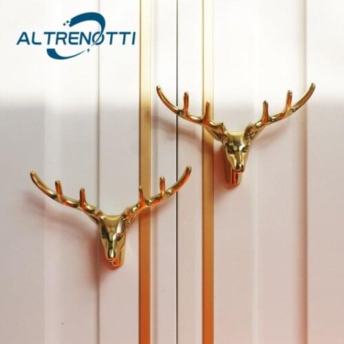 Furniture Handle Brass Vintage Deer Head Cabinet Wardrobe Kitchen Door Pull American Single Hole Cupboard Drawer Knob Hardware