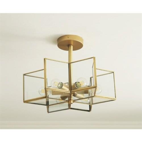 Star-shaped Copper American Ceiling Light Retro Luxury Bedroom Study Glass Lighting Living Room Dining Room Kitchen Ceiling Lamp