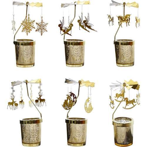 Metal Candlestick Christmas Style Rotating Candle Holder Stand Tealight Candlestick Pedant Tea Light Candle Holder Stand