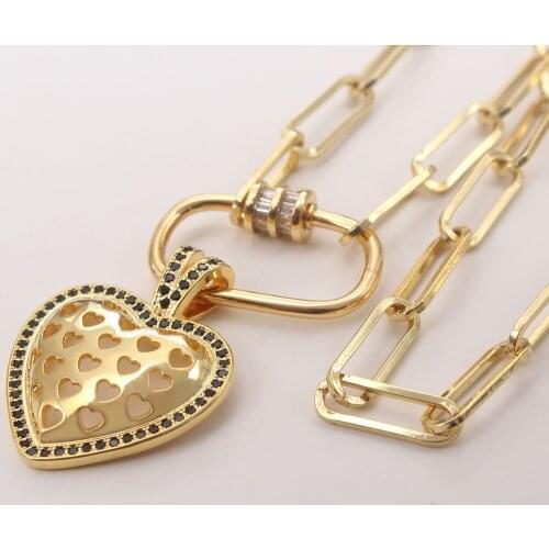 MHS.SUN Fashion Hollow Heart Chunky Chain Necklace Gold Color Zircon Paved Pendant Necklace Thick Exaggerated Jewelry 1Pc