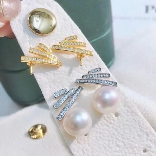 Fashion 925 Sterling Silver Earrings Findings Settings Base Mountings Parts Mounts for Coral Pearls Agate Crystal Stones Beads