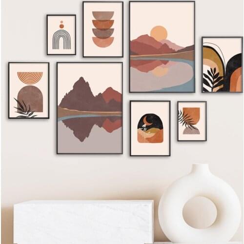 Mountain Sea Leaves Geometric Landscape Wall Art Canvas Painting Nordic Posters And Prints Picture For Living Room Decoration