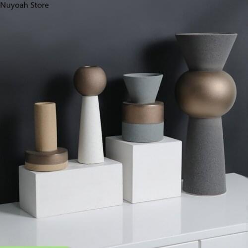 Nordic Light Luxury Ceramic Vase Dried Flower Flower Arrangement Accessories Living Room Countertop Vase Table Decoration