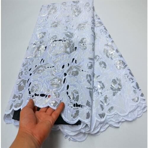 New White Handcut African Organza Lace Fabric High Quality Beautiful French Nigerian Sewing Lace Fabric with sequins OLP-235