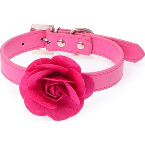 New Cute Big Flowers Dog Collar Diamante Small Pet Cat Puppy PU Leather Collar Necklace Buckle