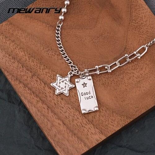 Mewanry 925 Sterling Silver Necklace for Women New Fashion Vintage Party Six-Pointed Star Pendant Couples Jewelry Birthday Gifts