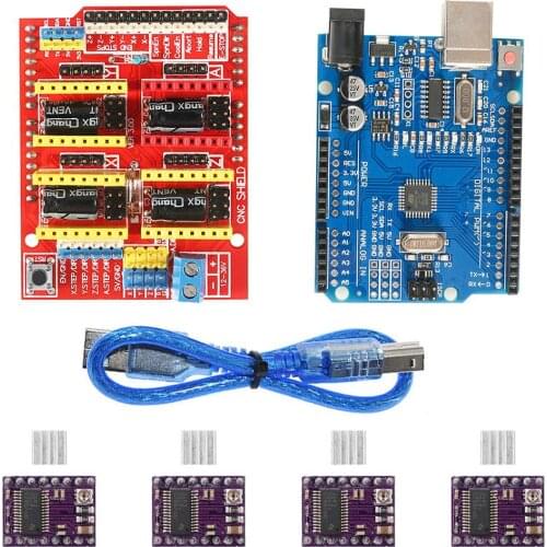 3D Printer CNC Shield V3.0 Expansion Board + 4PCS DRV8825 Stepper Motor Driver + UNO R3 Board with USB Cable for Arduino UNO R3
