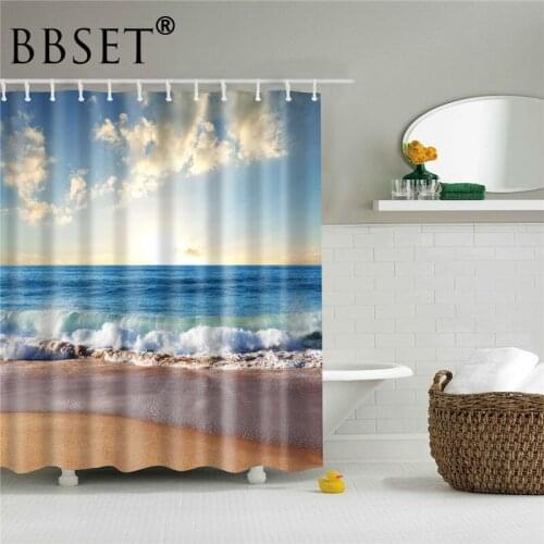 Beach Scenery Shower Curtain The Waves Crashing on The Beach Pattern Waterproof Multi-size Douchegordijn Bathroom Decor