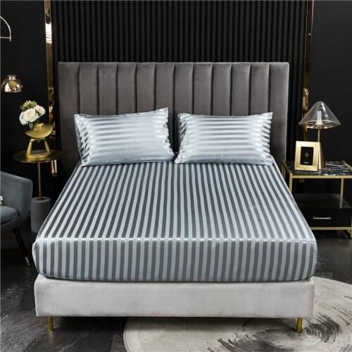 Bed Cover With Elastic Full Queen King Size Polyester Satin Fitted Sheet Jacquard Mattress Covers For Double Bed (No Pillowcase)