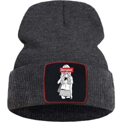 Casual Harajuku Women Knitted Cap Senpai Anime Girl Hot Sale Bonnet Caps Flexible Warm Beanie Hats Sport Wool Creativity Hat