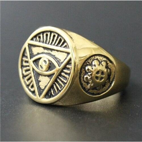 Size 7~14 Fashion Mens All See Eyes God Eye Ring 316L Stainless Steel Jewelry Newest Biker Triangle Eye Ring