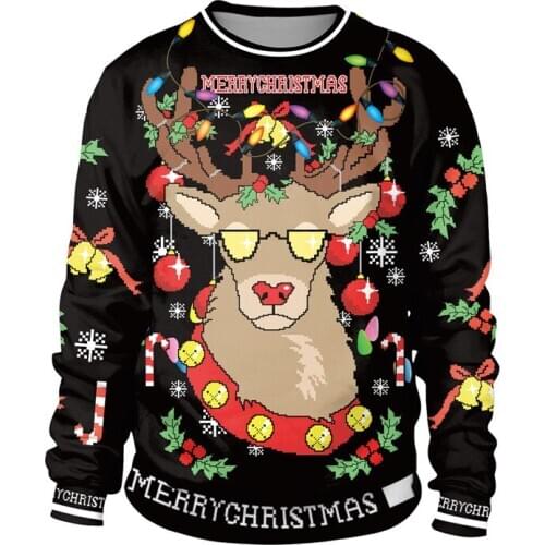 Christmas Clothes Reindeer Pattern For Santa Gift Womens Mens 3D Jerseys Tops Hoodies Autumn Winter Wearing Sweatshirt
