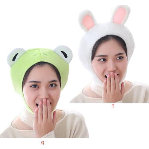 Women Girls Cute Rabbit Frog Animal Earflap Hat Winter Warm Plush Beanie Cap Mask Cosplay Costume Party Supplies Photo Props
