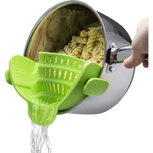 Clip On Silicone Food Strainer-Snap Colander Fits All Pots Pans & Bowls-For Vegetable Pasta,Ground Beef Grease-BPA Free Durable