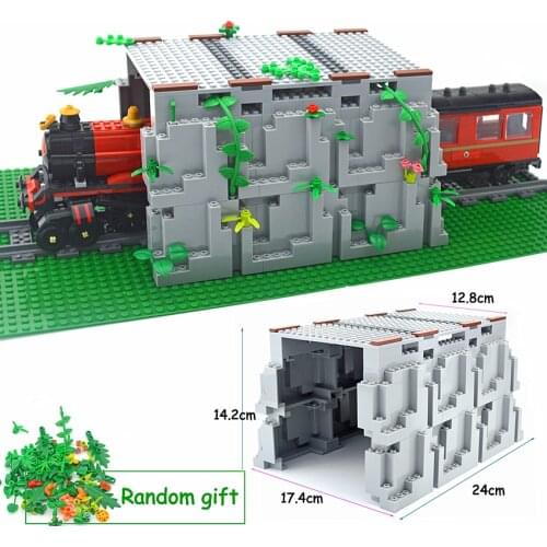 Building Blocks Train Tunnel Mountain Cave Rockery Plant City Classic Accessories Bricks Creative Toys MOC Part Rock Panel 6082