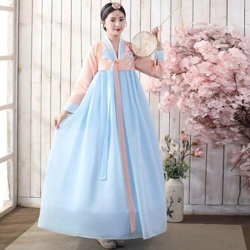 Korean Traditional Clothing Dress Adult Women Fashion Asian Court Princess Party Stage Performance Fairy Hanbok Top Skirt Set