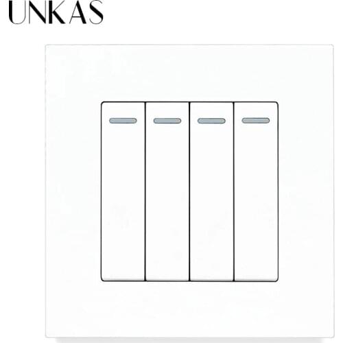 UNKAS Grey Simple Style PC Plastic Panel 4 Gang 1 / 2 Way Wall Light Push Button Gray Wall Light Switch 16A