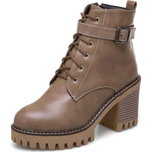 Womens High Heels Ankle Martin Boots Lace Up Platform Shoes for Women 2021 Winter Fashion Boots With Belt Buckle 35-43 WSH4140