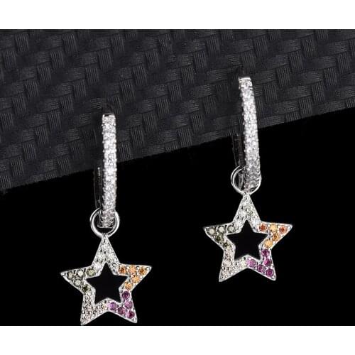 S925 Sterling Silver Earrings Female Pentagram Color Zirconia Summer Stars With Diamonds Short Earrings Simple Fashion