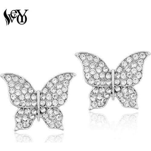 VEYO Butterfly Stud Earrings for Women Cute Rhinestone Earings Fashion Jewelry Pendientes Wholesale