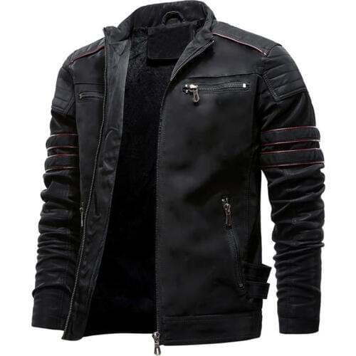 Winter Leather Jacket Men Stand Collar Motorcycle Washed Retro Velour Leather Mens Coats Jackets