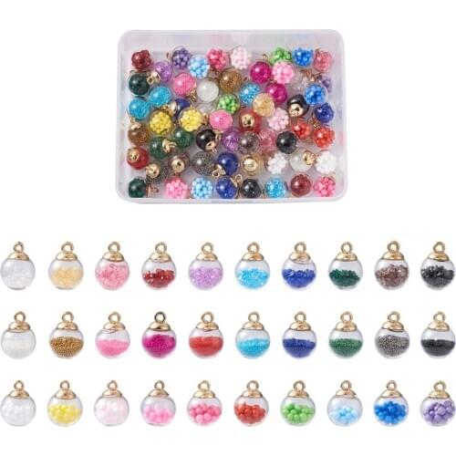 1 Box Transparent Glass Round Globe Pendants With Colorful Paillette Beads inside for jewelry making DIY Bracelet Earring Decor
