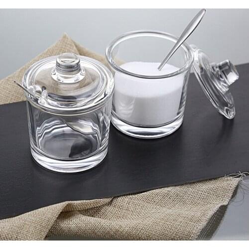 1pcs Transparent Glass Seasoning Can With Spoon Spice Jar For Sugar Salt Pepper Powder Spice Container Kitchen Tools
