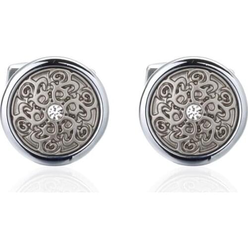 10pairs/lot Round Vintage Cufflinks Retro Flower Pattern Cuff Link Silver/Gunblack Enamel Cuff Button Mens Jewelry Gift