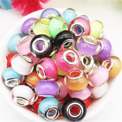 10Pcs Big Hole Round Loose Plastic Resin European Spacer Beads Charms Fit Pandora Bracelet Bangle Earrings for Jewelry Making