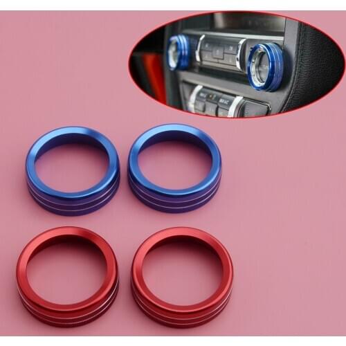 2pcs Center Console Volume Tune Air Conditioning AC Knob Switch Ring Trim Fit for Ford Mustang 2015-2018 2019