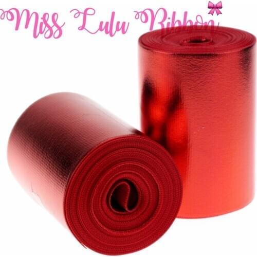 3"75mm Bowknots Making Red Solid Color Mirror Hologram Printed Grosgrain Ribbon Girly Bracelet Holder Ponytails 5yards/roll