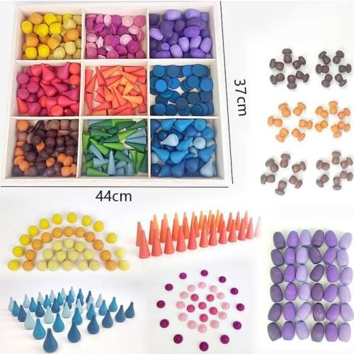 324pcs Children Wooden Rainbow Blocks Toy Montessori Mushrooms Honeycomb Droplets Building Blocks Kids Educational Gift Toys