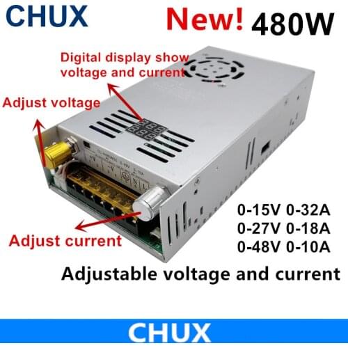 480W Adjustable Switching power supply with Digital display power supply for LED DC 0-15V 27V 48V