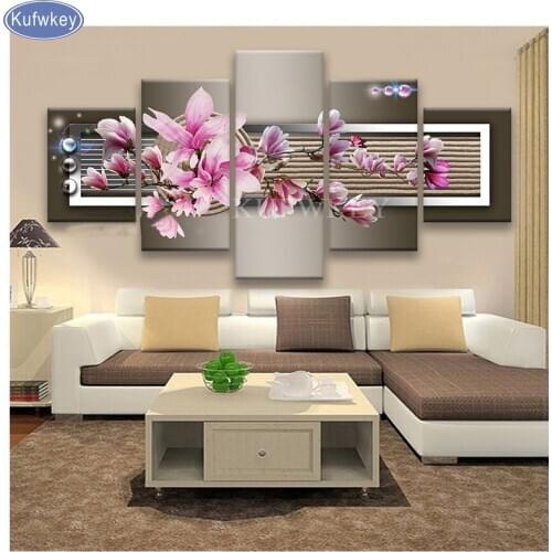 5 pcs Magnolia diamond painting full square drill resin diamond embroidery sale mosaic diamond,for living room decor sticker